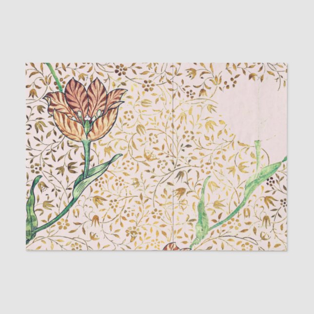 William Morris TULIP DESIGN IN PINK Tissue Seidenpapier (Vorderseite)