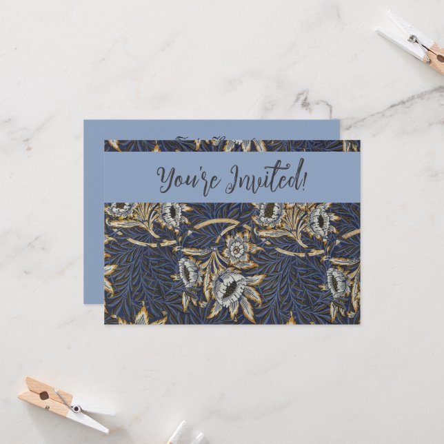 William Morris Tulip Willow Blue Muster Einladung (Vorderseite/Rückseite Beispiel)