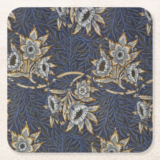 William Morris Tulip Willow Blue Muster Rechteckiger Pappuntersetzer (Vorderseite)