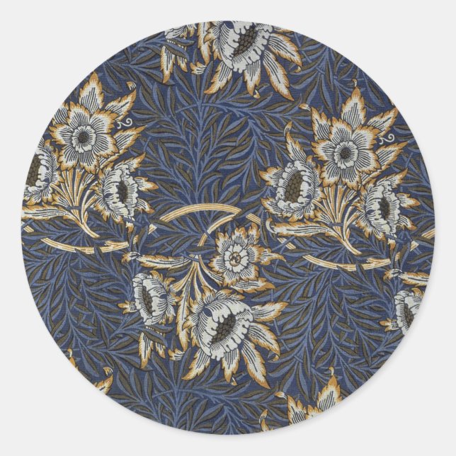 William Morris Tulip Willow Blue Muster Runder Aufkleber (Vorderseite)