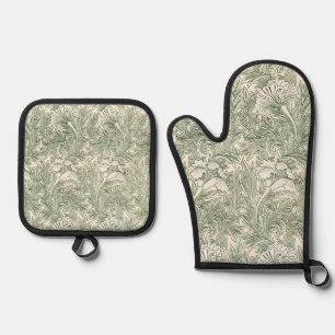 William Morris Tulpe Grüne Florale Kunst Druck Ofenhandschuh & Topflappen-Set