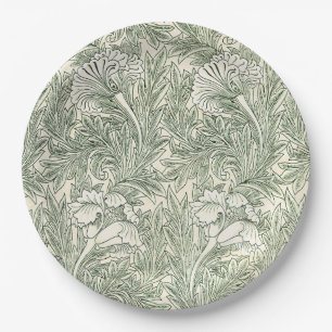 William Morris Tulpe Grüne Florale Kunst Druck Pappteller