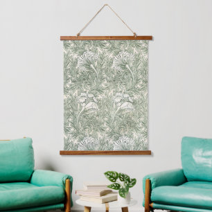 William Morris Tulpe Grüne Florale Kunst Druck Wandteppich Mit Holzrahmen