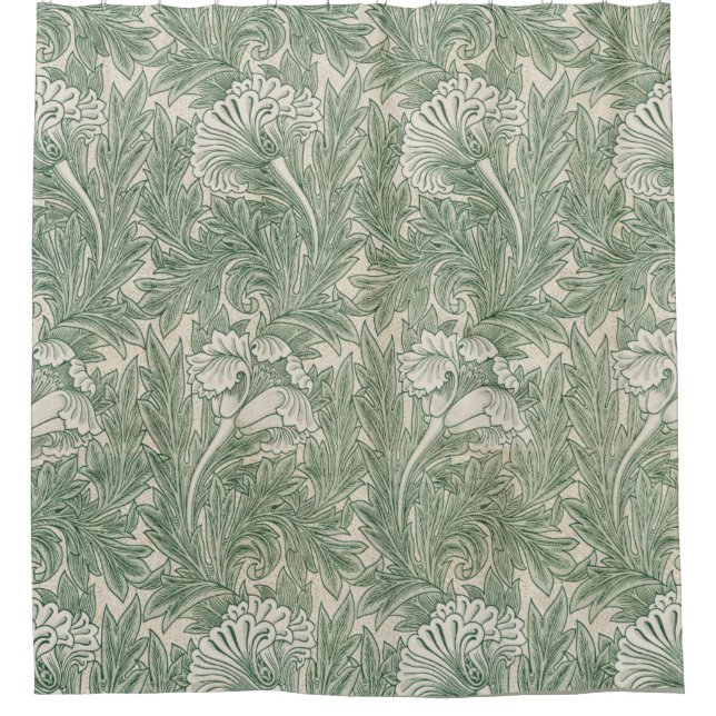 William Morris Tulpe Tapete grün Duschvorhang (Vorderseite)