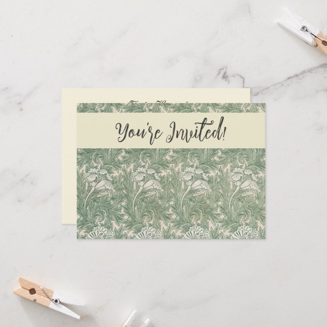 William Morris Tulpe Tapete grün Einladung (Vorderseite/Rückseite Beispiel)