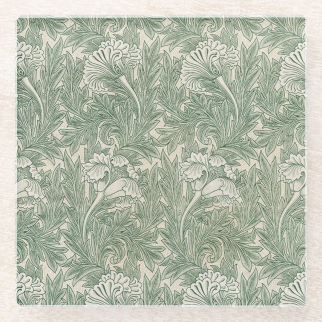 William Morris Tulpe Tapete grün Glasuntersetzer (Vorderseite)
