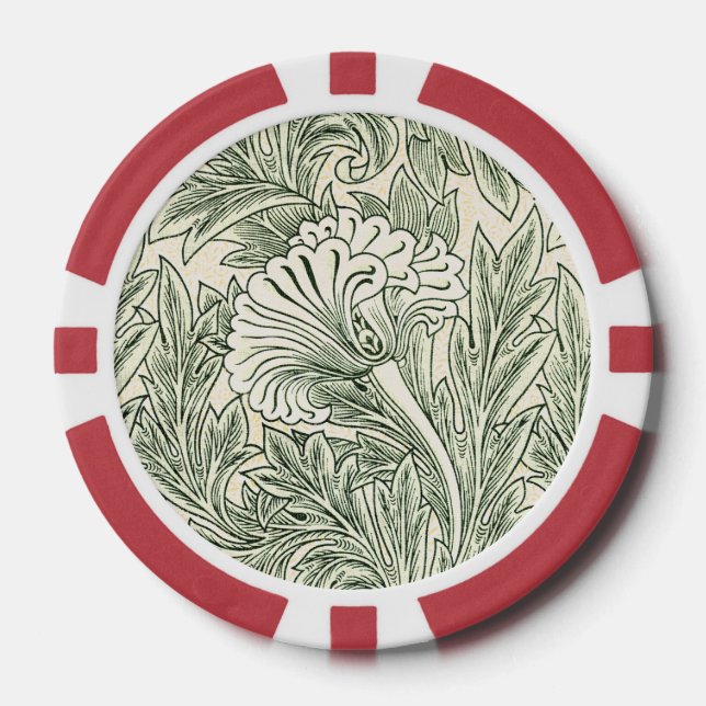 William Morris Tulpe Tapete grün Pokerchips (Vorderseite)