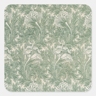 William Morris Tulpe Tapete grün Quadratischer Aufkleber