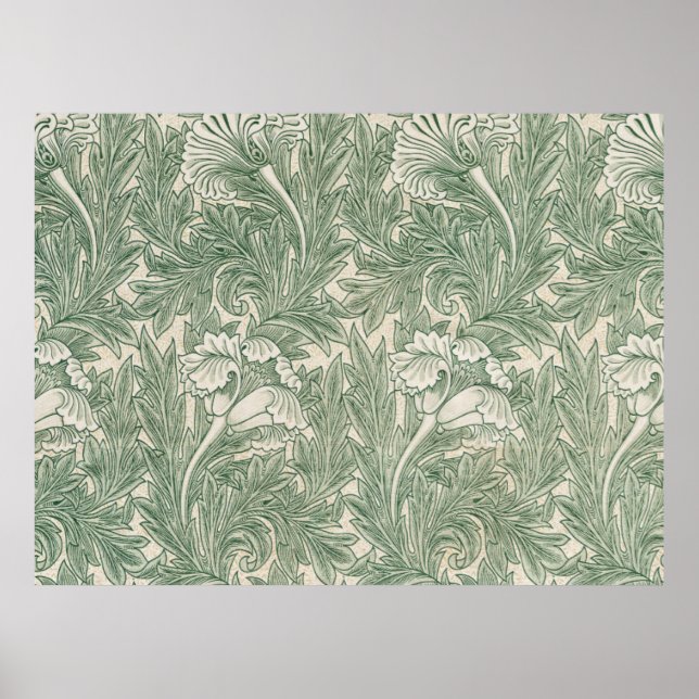 William Morris Tulpe Tapete Textil Grün Poster (Vorne)