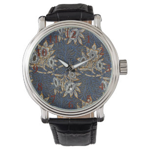 William Morris Tulpe Weidenmuster Blaue Flora Armbanduhr