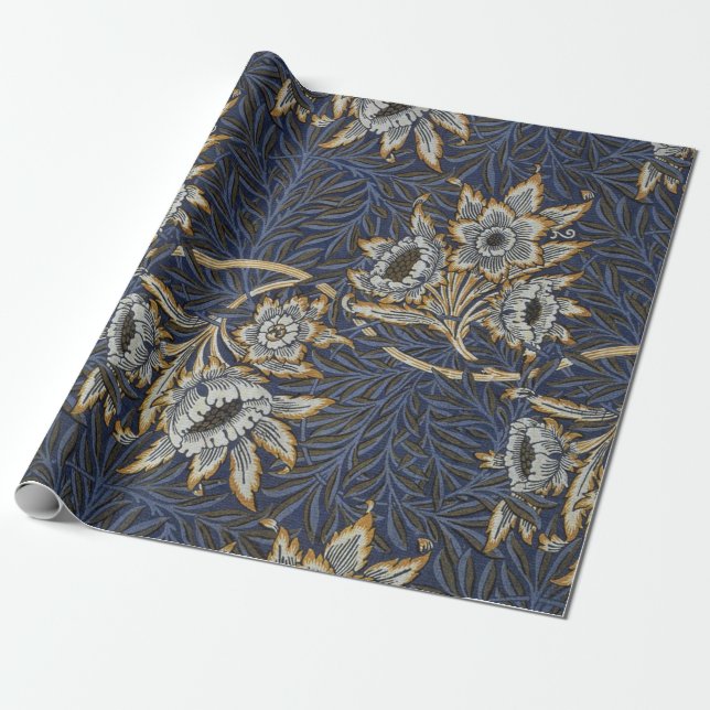 William Morris Tulpe Weidenmuster Blaue Flora Geschenkpapier (Ungerollt)