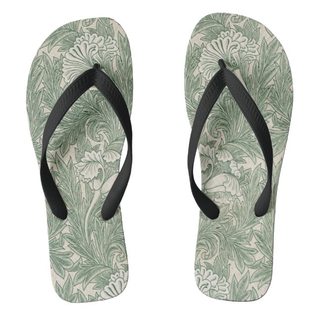 William Morris Tulpen Tapete Textil grün Flip Flops (Fußbett)