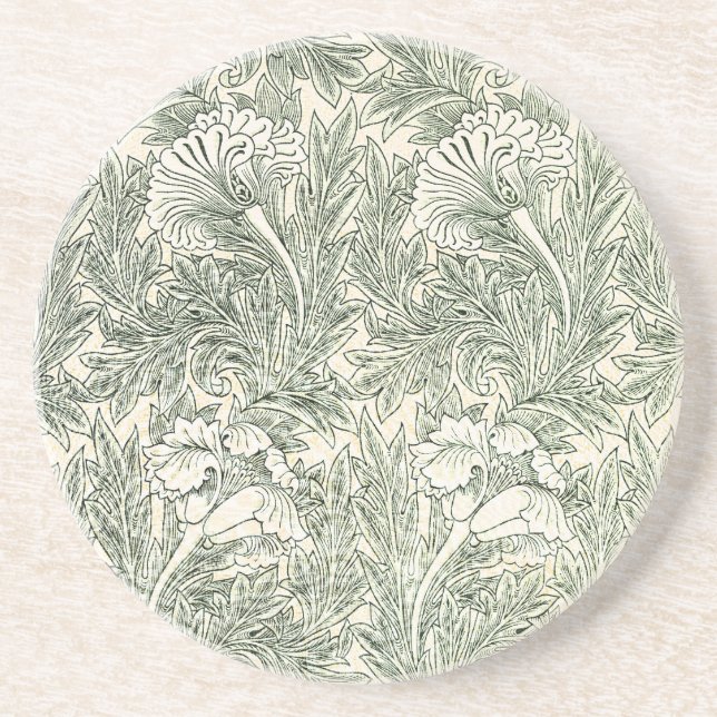 William Morris Tulpen-Wallpaper Klassisches Grün Getränkeuntersetzer (Vorne)
