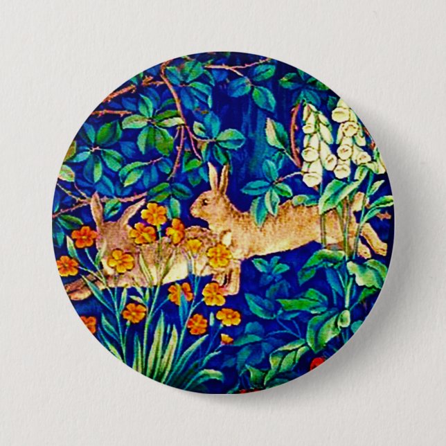 William Morris "Two Hares" Wild Rabbits Print Button (Vorderseite)