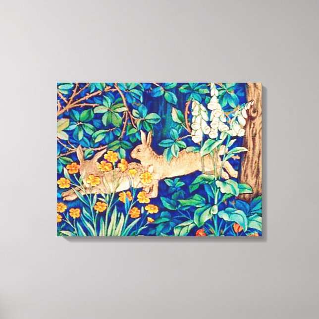 William Morris "Two Hares" - Wilde Rabbits Leinwanddruck (Vorderseite)