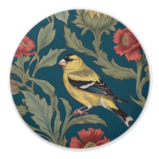 William Morris Verlassen American Goldfinch Bird Keramikknauf (Vorderseite)