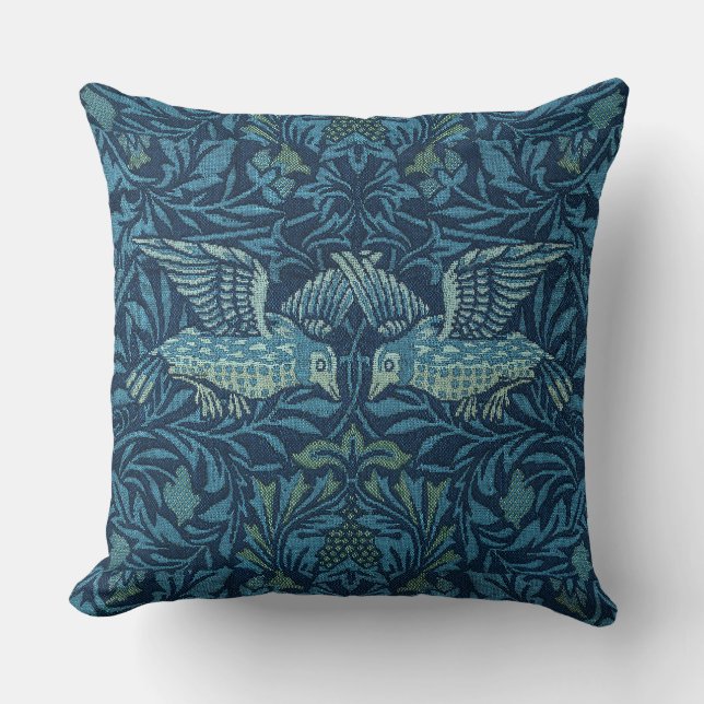 William Morris Vintag Bird Foliage Blue Kissen (Vorderseite)