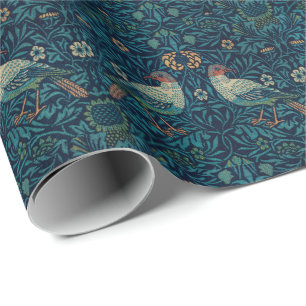William Morris Vintag Blue Birds Pattern Wrapping Geschenkpapier