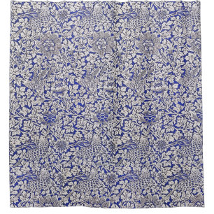 William Morris Vintag Blume Birds Blue White Duschvorhang