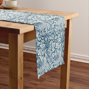 William Morris Vintag Blume Birds Blue White Kurzer Tischläufer