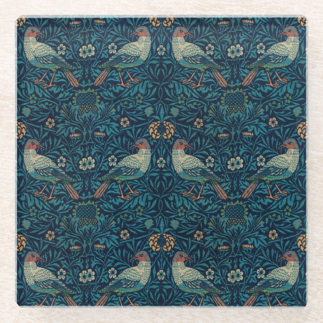 William Morris Vintag Floral Birds Glasuntersetzer (Vorderseite)