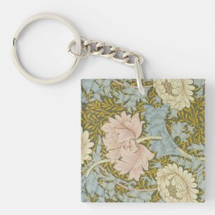 William Morris Vintag Floral Pink Chrysanthemum Schlüsselanhänger