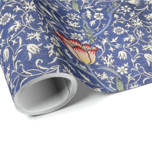 William Morris Vintag Floral Tulip Blue White Red Geschenkpapier