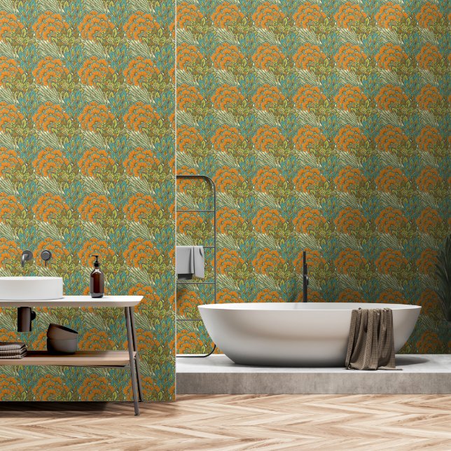 William Morris Vintag Green Orang Tapete (Badezimmer)