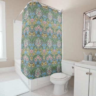 William Morris Vintag Myrtle Blume Yellow Blue Duschvorhang