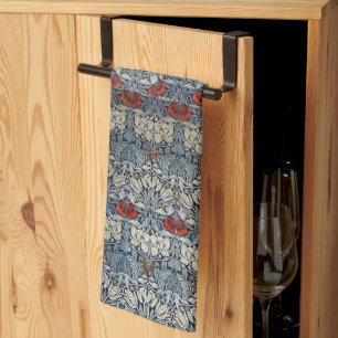 William Morris Vintag Red Floral Tulip und Rose Geschirrtuch