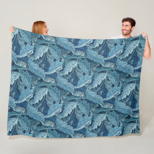 William Morris Vintage Akanthus Blattwerk Blau Fleecedecke