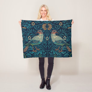 William Morris Vintage Blau Vögel Muster Fleecedecke