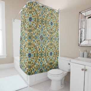William Morris Vintage Blaue Rebe Nahtloses Muster Duschvorhang