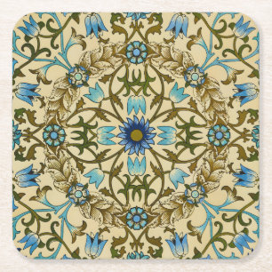William Morris Vintage Blaue Rebe Nahtloses Muster Rechteckiger Pappuntersetzer