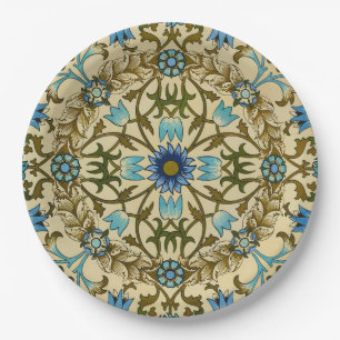 William Morris Vintage Blaue Reben Nahtloses Muste Pappteller
