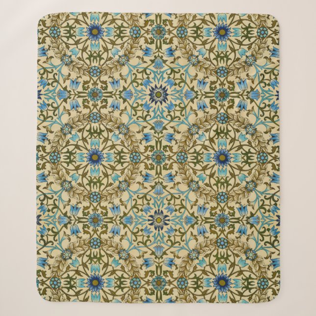 William Morris Vintage Blaue Reben Nahtloses Muste Sherpadecke (Vorderseite)