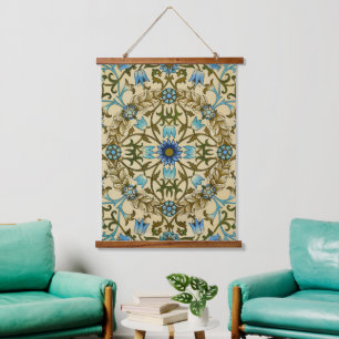 William Morris Vintage Blaue Reben Nahtloses Muste Wandteppich Mit Holzrahmen