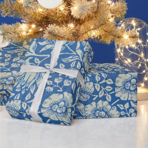 William Morris Vintage Blaues Blumenmuster Geschenkpapier
