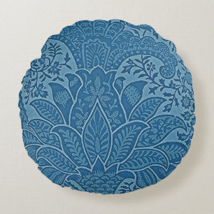 William Morris Vintage Blaues Blumenmuster Rundes Kissen