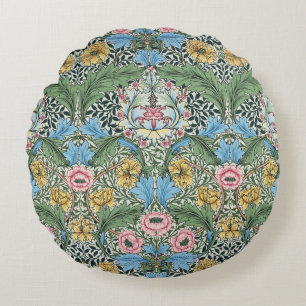 William Morris Vintage Blumen Gelb Blau Rundes Kissen