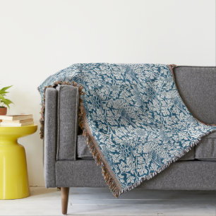 William Morris Vintage Blumen Vögel Blau Weiß Decke