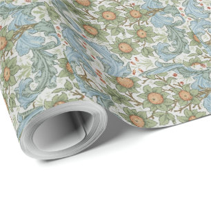 William Morris Vintage Blumenmuster Grün Blau Obst Geschenkpapier