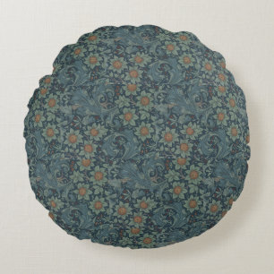 William Morris Vintage Blumenmuster Grün Blau Obst Rundes Kissen