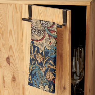 William Morris Vintage-Blumenmuster Rot Blau Geschirrtuch