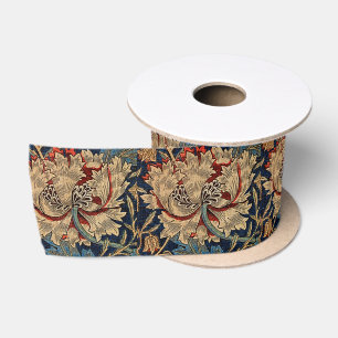 William Morris Vintage-Blumenmuster Rot Blau Satinband