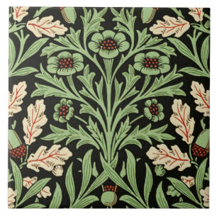 William Morris Vintage Eiche Schwarz Rot Muster Fliese