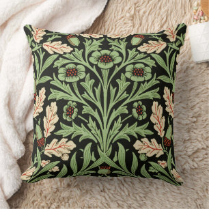 William Morris Vintage Eiche Schwarz Rot Muster Kissen