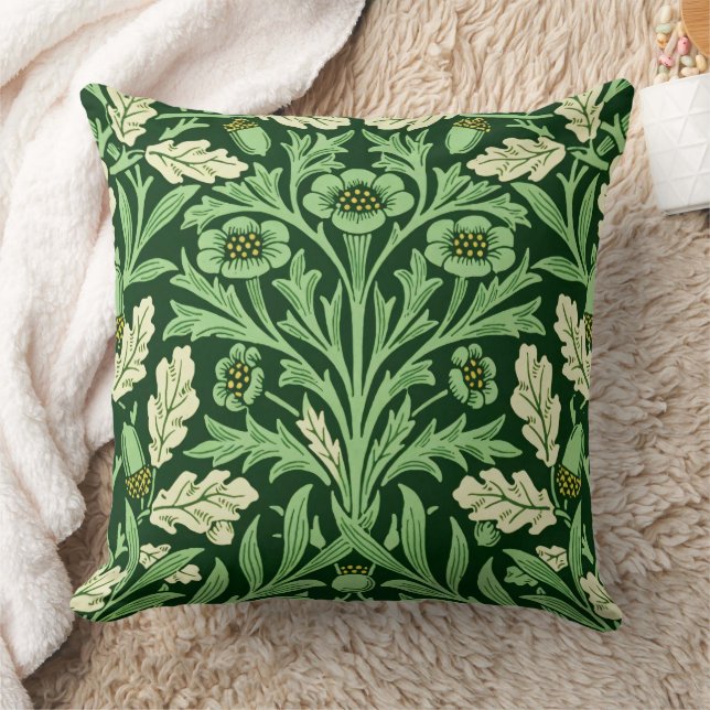 William Morris Vintage Eichen-Ahorn-Muster in Grün Kissen (Decke)