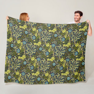 William Morris Vintage Floral Blau Grüne Algen Fleecedecke