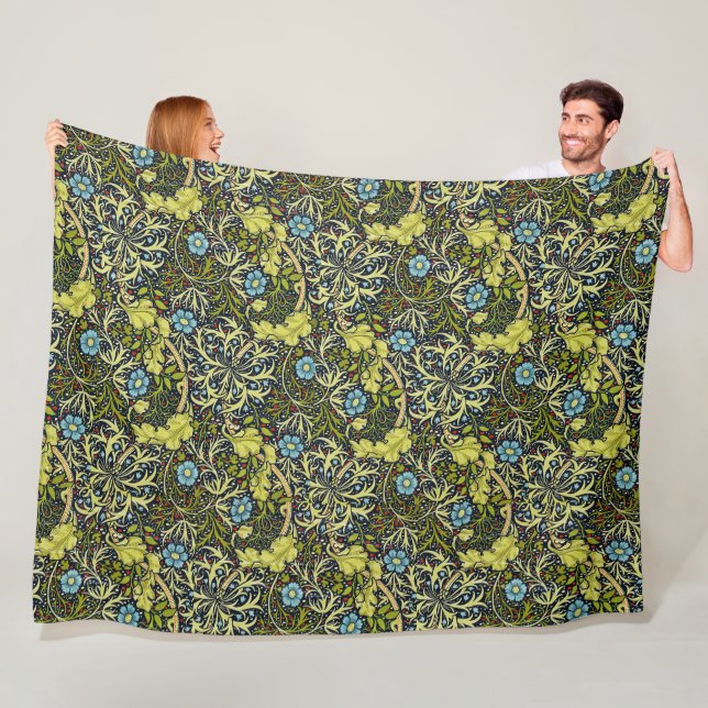 William Morris Vintage Floral Blau Grüne Algen Fleecedecke (Beispiel)